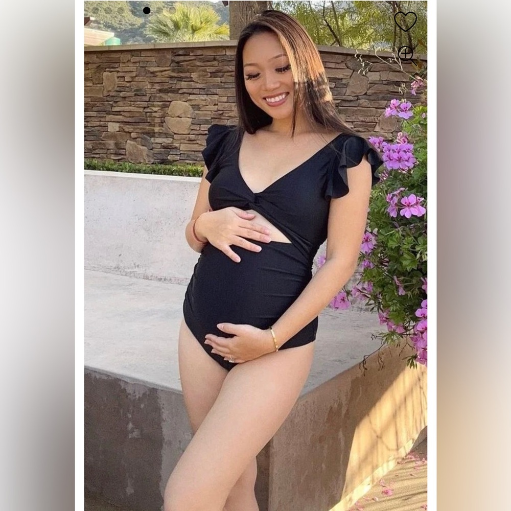 PINKBLUSH Black Cutout Flutter One Piece Maternity Swimsuit - Picture 5 of 5